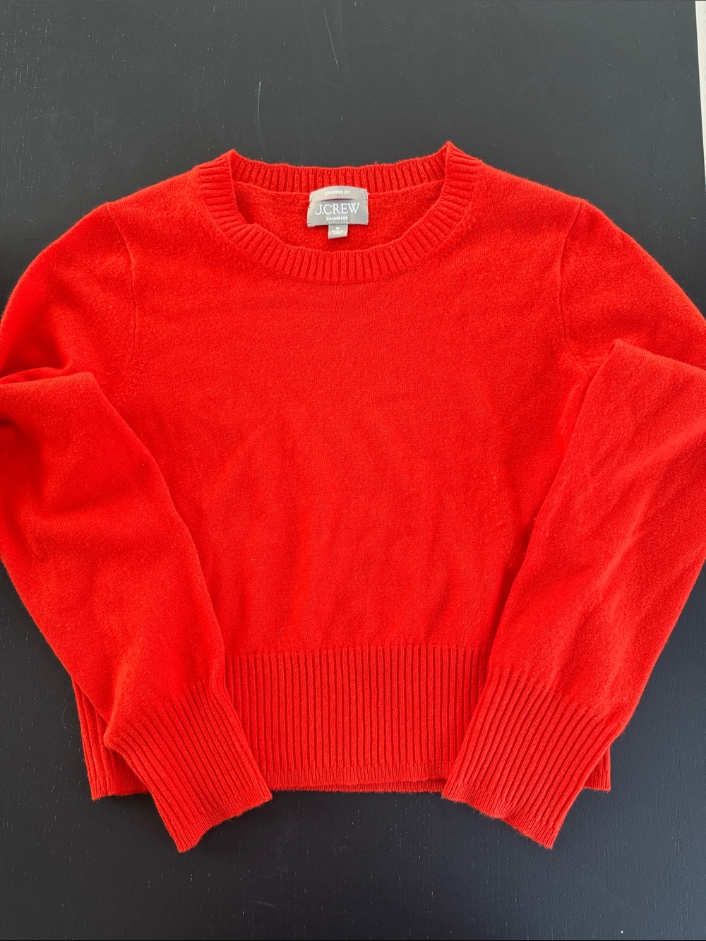 J. Crew Tomato Red Cashmere Crewneck Cropped Sweater - Picture 3 of 5